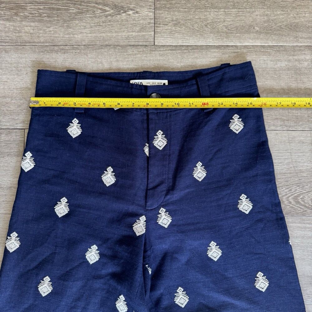 Zara High Waisted Boho ChiNavy Blue Embroidered Pants Culottes Cottagecore Sz S - Picture 10 of 16